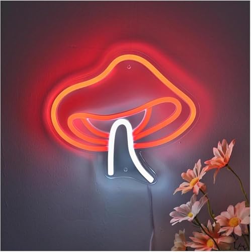 Lampe au néon en forme de champignon rouge pour salon et chambre