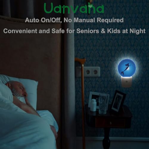 Image of Mermaid Plug-in Nightlight for Women Girls Gifts Blue Ocean Undersea Mermaid Night Lights Plug into Wall Dusk to Dawn Sensor LED 0.5W Energy Efficient