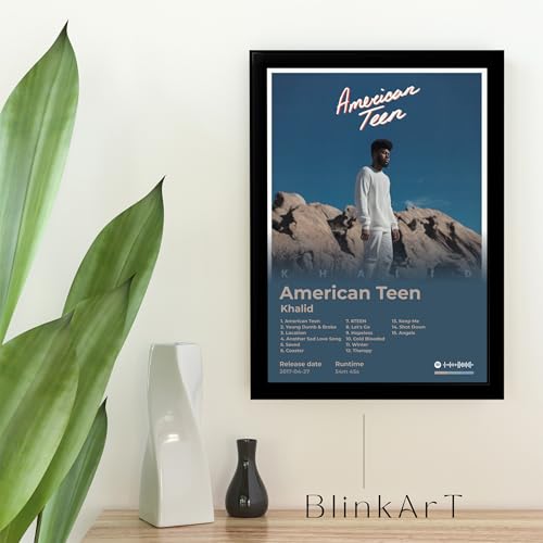 Image of BLINKART Khalid- American Teen opular Wall Photo Frames | Wall Art for Bedroom, Living Room, Studio or Office | Album Cover Print with Spotify Song Link QR Code | Gift for Fans - 8x12 In