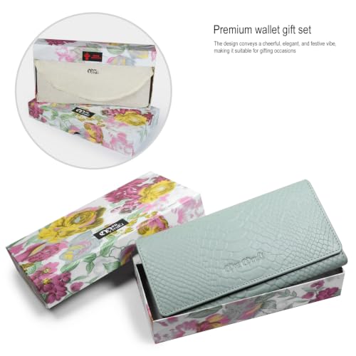 Image of Women's Top Grain Leather Wallet, RFID Blocking Bifold clutch, 17 Card Slots, Zip Pocket Organizer, Elegant Gift for Women - Birthday, Valentine, Anniversary - Croco Mint Green