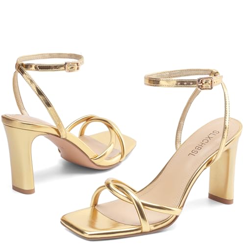 Womens Sandals Square Open Toe Strappy Heels for Women Dressy Chunky High Heels Ankle Buckle Heeled Sandals for Women Comfort Wedding Prom Party Shoes3