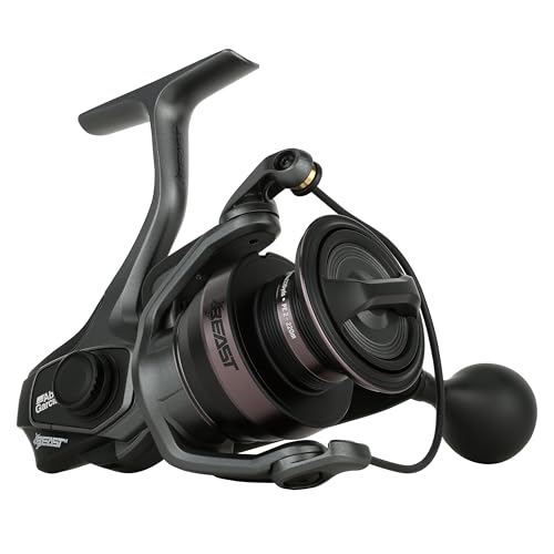 Abu Garcia Beast Spinning Fishing Reel, Size 4000, One-Piece Alloy Frame, Oversized Aluminum Duragear System, Power Stack Carbon Matrix Drag System