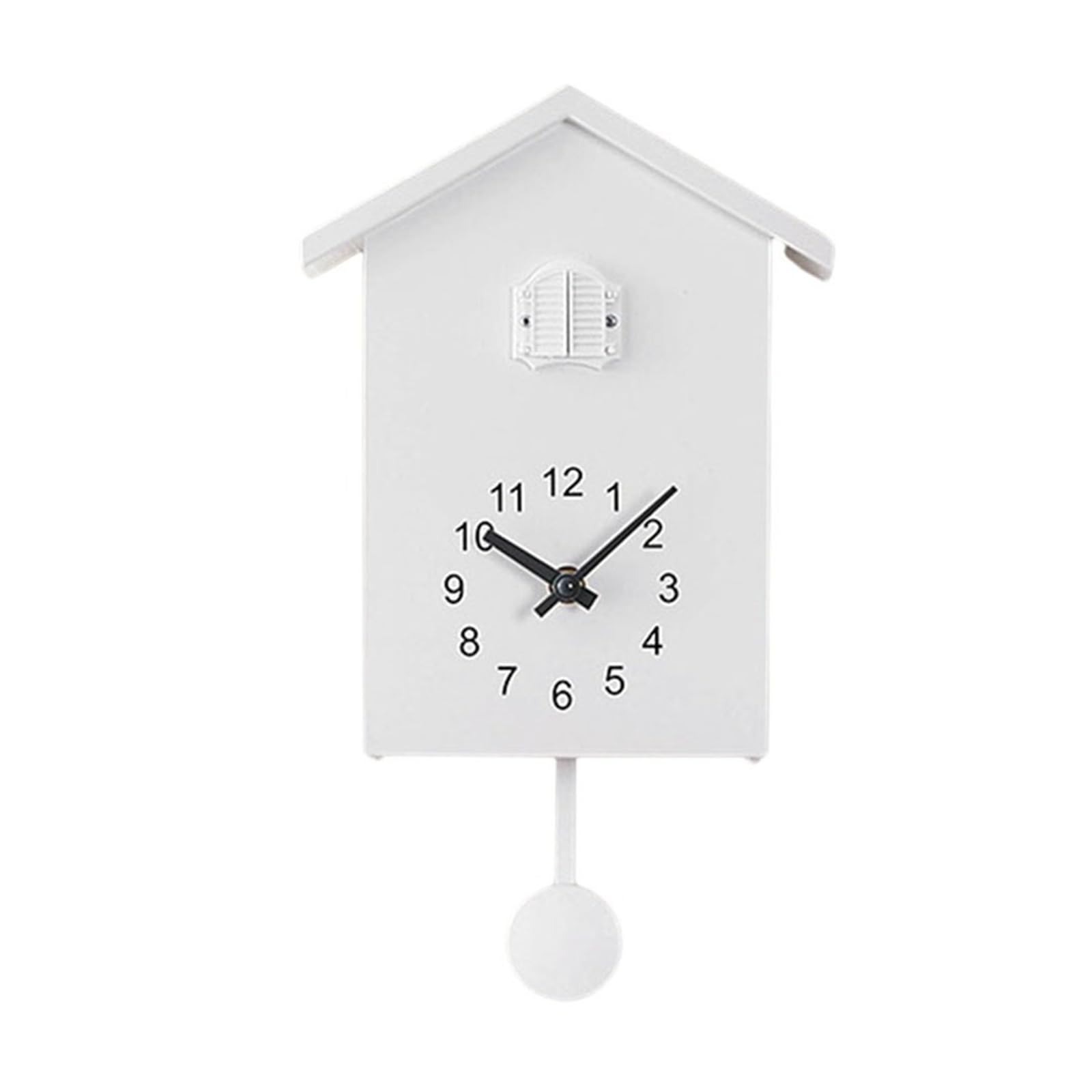 GOXQIT 1 Pcs Cuckoo Clock With Chimer Sound Clocks With Pendulum Birds House Battery Powered Home Living Room Kitchen Wall Decoration For Living Room(White)