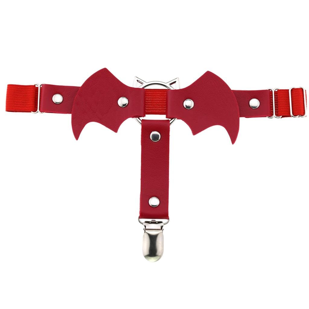 Bat Wing Garter Leg Ring Punk Harness Garter Belt Adjustable Suspender Red-image-7