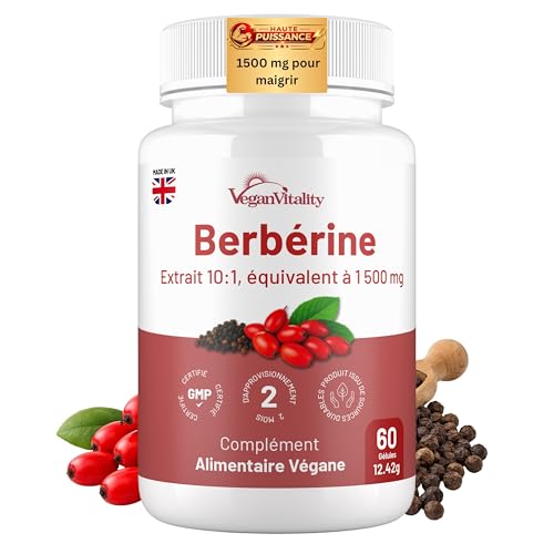 Berberine à haute puissance 1500 mg avec poivre noir – 60 capsules végétaliennes (2 mois) – Berberine perte de poids – Fabriqué au Royaume-Uni