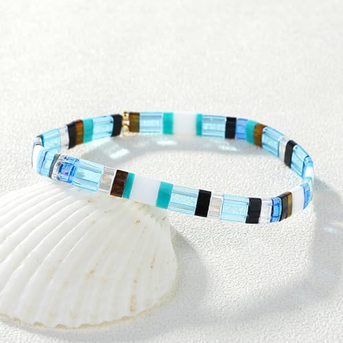 Image of KELITCH Women Stretch Bracelets Mixed Tila Seed Beaded Bracelets Lucky Jewelry for Women Lovers