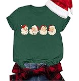 Retro Cheerful Santa Tshirt Women Santa Merry Christmas Shirt Vintage Santa Claus Graphic Tee Short Sleeve Xmas Tops (M, Green)