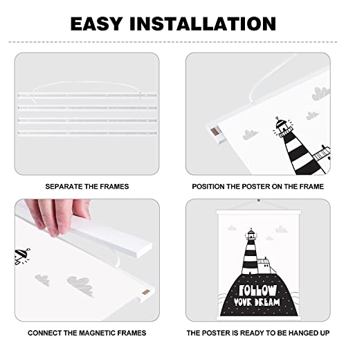 Image of 32x24 32x40 32x48 Poster Frame, Magnetic Light Wood Wooden Frame Hanger for Photo Picutre Canvas Artwork Art Print Wall Hanging (1 Pack, 32 inch, White)