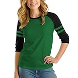 Decrum Green and Black Soft Cotton Baseball Striped Jersey - 3/4 Sleeve Raglan Shirt Women | [40041034] Gren&Blk Striped Rgln, L