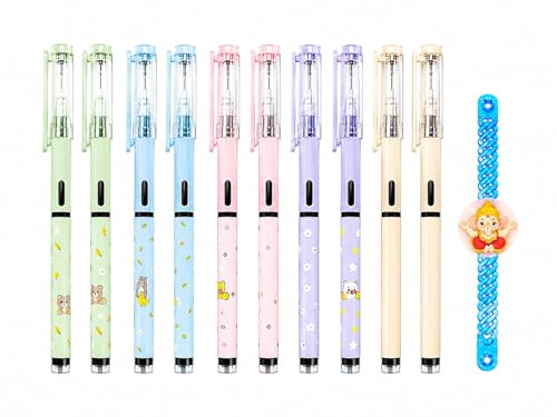 Image of Figo Moow Liquid Roller Pen Pack of 10 with Free Light Up Bracelet | 0.6mm Fine Tip Black Ink Pens | Smooth Writing Quick Dry Roller Pens for School, Office, College, Journaling