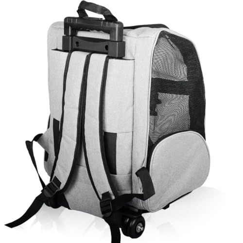 2IN1 Transporttasche mit Rollen bis 15kg Rucksack Trolley Hund Katze Hunderucksack Tasche (Melange-Grau)