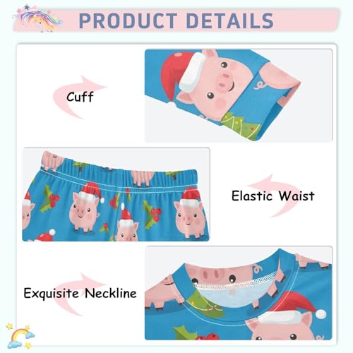 Pajama Sets Long Sleeve Christmas Pigs with Hats Pattern Soft Comfy Sleepwear 2 Piece PJS 3-8T4