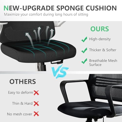 Image of Office Chair (07White-Black, Chair) | 360 Swivel Adjustable Lumbar Support & Flip-Up Armrests capacity 300 lbs capacity