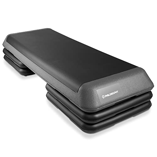 Philosophy Gym Aerobic Exercise Adjustable Step Platform Health Club Size with 4 Risers - Gray