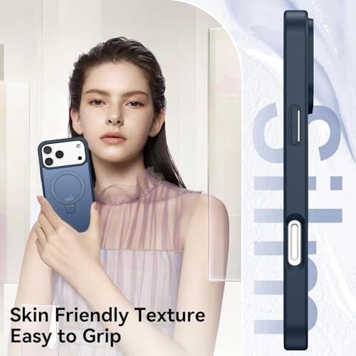 Image of DIZORO Silicone Magnetic Ring Stand Compatible for iPhone 17 Pro Max Case [Military Drop Protection] [Compatible with MagSafe] Shockproof Case Matte Translucent Slim Phone Case - (Blue)