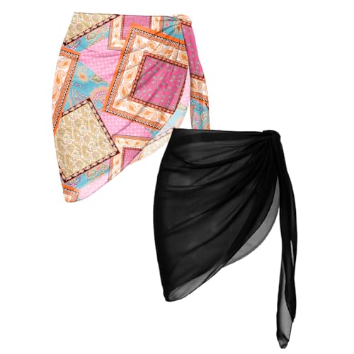 Image of Ekouaer 2 Pieces Women Beach Sarongs Sheer Cover Ups Chiffon Bikini Wrap Skirt for Swimwear S-XXL