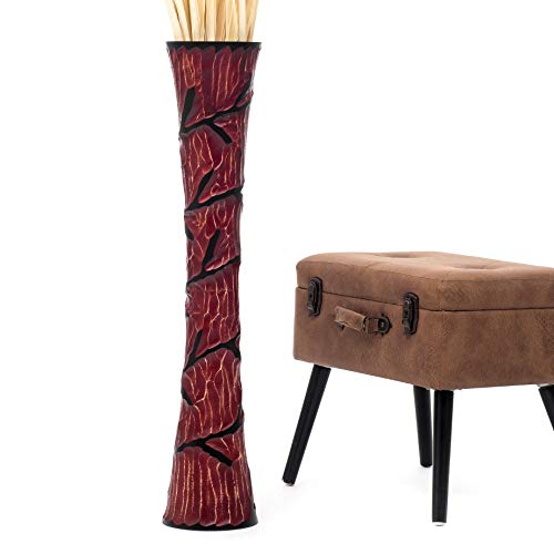 Leewadee Grand Vase A Poser Au Sol pour Branches Décoratives De Pampa, Vase en Bois De Manguier, 85 cm, Rouge