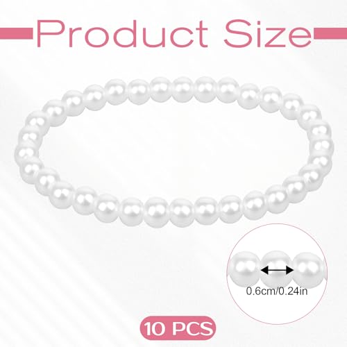 10 Pcs Pearl Bracelets, 0.2'' White Faux Pearl Bracelets for Women Beaded Stretch Strand Elastic Stackable Pearls Bracelet Set for Bridal Party Gift Wedding Bridesmaid Daily Wear2