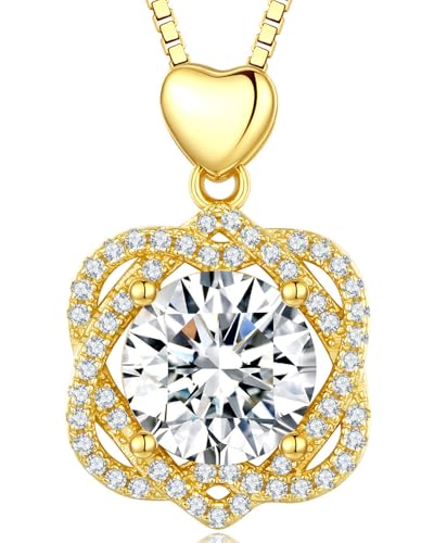 Moissanite Heart Pendant Necklace for Women,3 Carat Moissanite Heart-shaped Necklace,18K Gold Plated S925 Silver Jewelry Necklace Anniversary Valentine's Gifts for Girlfriend Wife