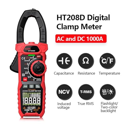 HT208A/D Pinza Amperimétrica Digital AC/DC Multímetro con True RMS para Capacitancia NCV Ohm Hz Tester (HT208A AC 1000A) miniatura 2