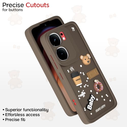 Image of Pikkme Back Cover for iQOO Neo 9 Pro 5G | 3D Bear Silicone Cute & Fun Coffee Cartoon | Full Body Protection Bumper Case (Brown)