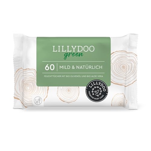 Toallitas húmedas naturales LILLYDOO green, 60 unidades, 100% tejido sin plásticos y sin fragancias