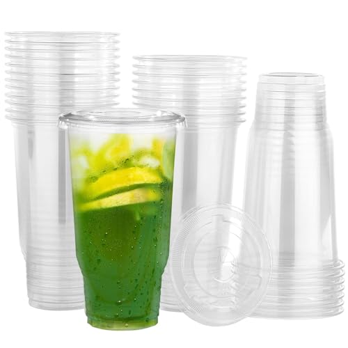 Image of 30 Pack 32 oz Clear Plastic Cups with Lids, Iced Coffee Cups