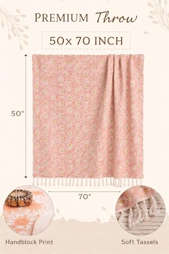 Image of Cotton Sofa Throw Floral Printed, Pink Couch Cover, 177.8 x 127 cm or 50x70 Inch (Sunflower Daisy Print)