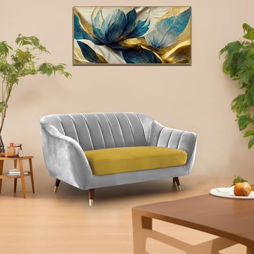 Image of Casaliving Anyse 2 Seater Sofa Set for Living Room (Yellow Grey Fabric) Premium Fabric Sofa