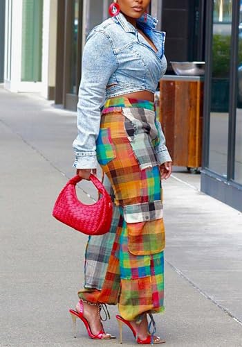 DINGANG Women's Casual Cargo Baggy Pants High Waist Straight Wide Leg Pants with Multi Pockets3