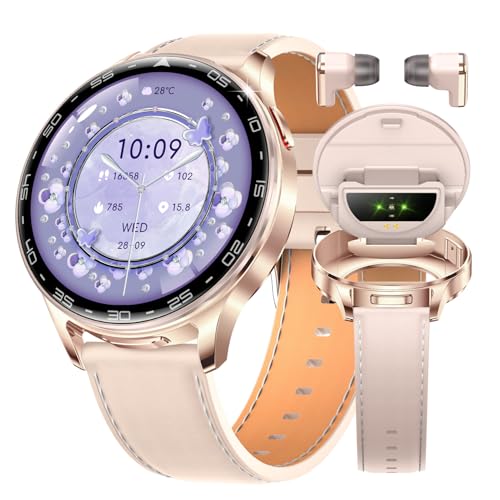 JUSUTEK 2025 新人気 【スマートウォッチ+TWSイヤホン一体型】 跳ね蓋式隠しイヤホン 1.39インチ丸型金属腕時計,騒音低減イヤホン,万歩計,両耳イヤホン,音楽制御,リモコン撮影,電卓,HiFi音楽,消費カロリー,着信電話,Line通知,ip