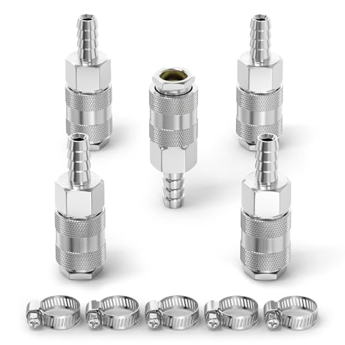 ERGAOBOY 5 pièces accouplement d’air industriel mâle avec canne de tuyau de 6MM, débit de raccord rapide air pneumatique compresseur raccords de tuyau
