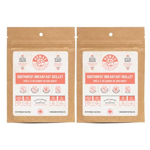Nomad Nutrition Southwest Breakfast Skillet | Instant Freeze Dried Backpacking & Camping Food | Plant-Based, Non-GMO Hiking Meals with High-Energy, Vegan, Gluten-Free | 56g – 2 Pack