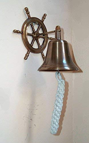 Ship's Bell, Bell with Cord, As Wall Mount Brass Wheel