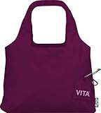 ChicoBag VITA Reusable Shopping Bag with Attached Pouch and Carabiner Clip, Compact, Designer Shoulder Tote, Boysenberry