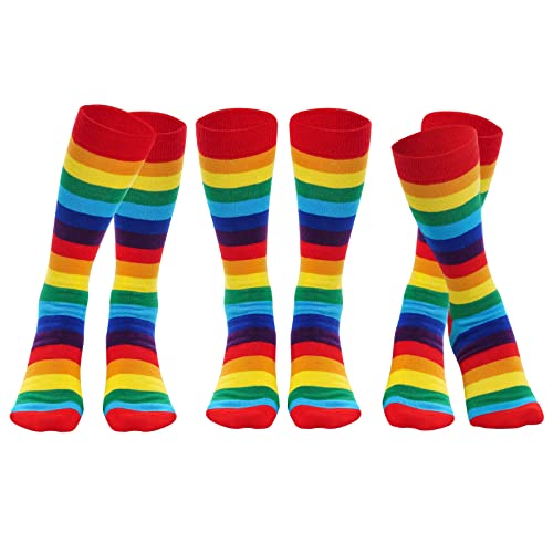 Topbuti 3 Pairs Cotton Rainbow Socks Colorful Striped Knee High Socks LGBTQ Gay Pride Socks for Women Men