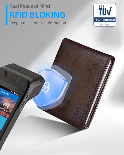 Image of Wallet for Men, Built-in Bluetooth Tracker with Apple Find My (iOS Only), Air Tag Wallet, Leather RFID Blocking Bifold Mens Wallets with GPS Tracker, Rechargeable, Gift for Him, Brown