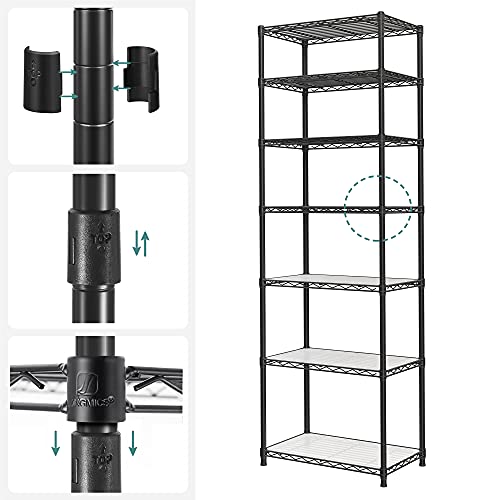 SONGMICS Keukenrek met 7 niveaus, metalen rek, staand rek, in hoogte verstelbaar rasterrek, met PP kunststof panelen, 8… - Image 5
