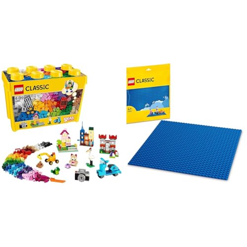 LEGO 10698 Classic Caixa de Tijolos Criativos Grande, Brinquedo Educativo, Conjunto de Construção + Classic Base Azul de 32x32 Pinos, Placa Base de Construção e Expansão