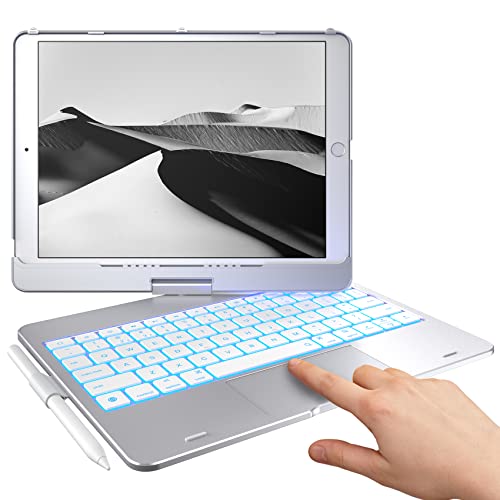 Image of typecase Touch Case with Keyboard for iPad 9th Generation (10.2 inch, 2021), Multi-Touch Trackpad, 10 Color Backlight, 360, Thin & Light - iPad 8th Gen (2020), 7th Gen (2019), Air 3, Pro 10.5 (Silver)