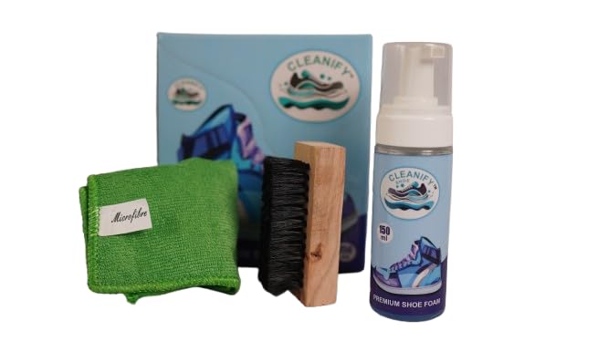 CLEANIFY Shoe Cleaning Foam Kit & Sneaker Cleaner for White Shoes | Foam Sneaker Cleaning Kit | Suitable for Nubuck, Canvas, Knit, Trainers & Sports Shoe/Brush/Micriofiber Cloth (150 Ml)- Pack Of 1 (B0D5V56NZT) Amazon Price History, Amazon Price Tracker