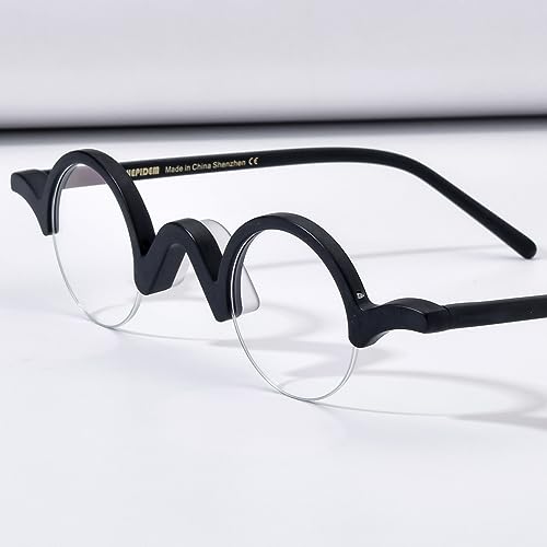 Image of HEPIDEM Matte Multicolor Acetate Glasses Frame Women,Semi Rimless Round Optical Eyeglasses
