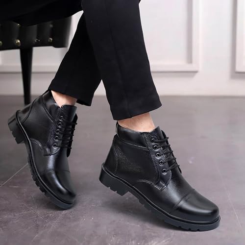 Image of ARAMISH Men's Genuine Black Genuine Leather Lace Up Police Boots - 08 UK