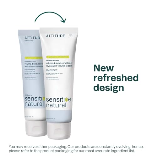 Image of ATTITUDE Extra Gentle Hair Conditioner for Sensitive Dry Scalp, Soothing Oat, Naturally Derived Ingredients, Dermatologically Tested, Vegan Detangler, 8 Fl Oz