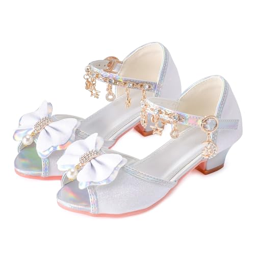 Little Girls Princess Wedding Sandals Children's Crystal High Heels Dress Shoes Performance Evening Party Flower Girl Formal Dress Shoes Toddler Big Kid Toddler