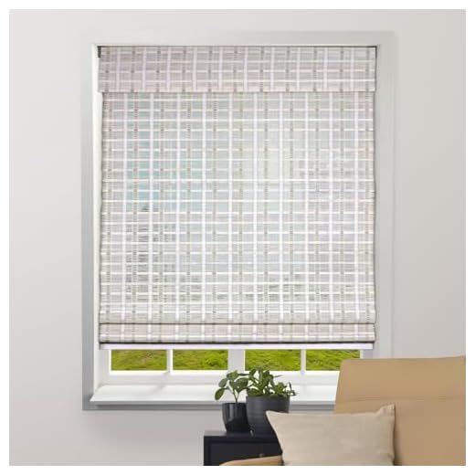 ARLO BLINDS Sheer Bamboo Roman Shades with Valance - Whitewash, 32" W x 60" H - Light Filtering Cordless Blinds for Interior Windows - Real Natural Bamboo Material - Mounting Hardware Included