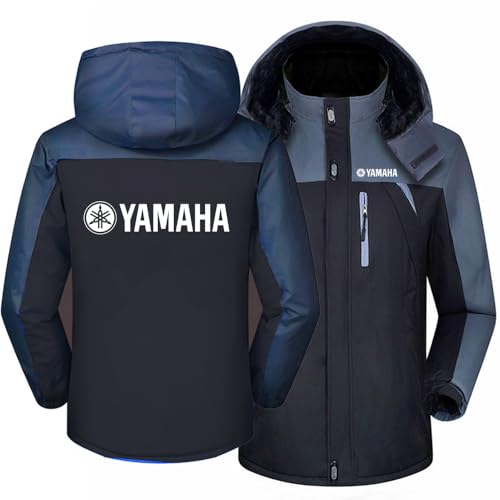 Giacca Invernale Uomo con Zip Intera per Yama-ha, Giacca da Sci con Cappuccio Staccabile Giacca da Neve in Pile Giacca A Vento Cappotto da Esterno Antivento per Escursionismo Camminata,Black-3XL