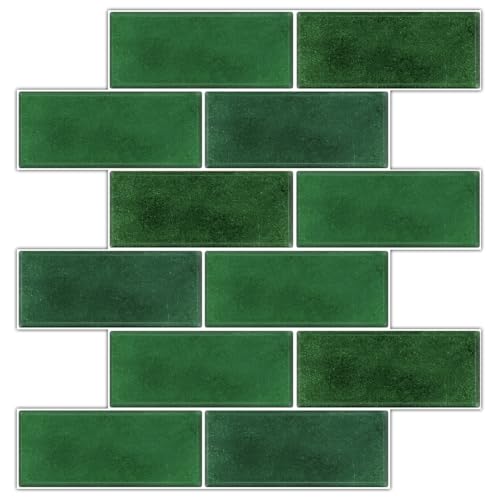 BSABSAQAA 10 hojas de azulejos adhesivos para cocina, 30.5 x 30.5 cm, adhesivo para baño, apto para inquilinos, color verde oscuro, 2-6