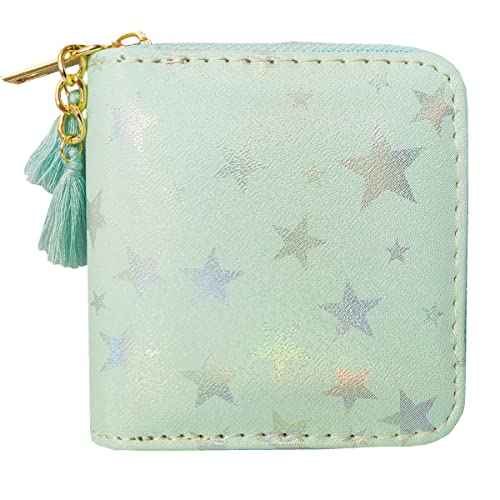 timlee Cute Changes Women Star Small Wallet Teen Girls Green Star Purse With Tassels (Blue Star 0105)