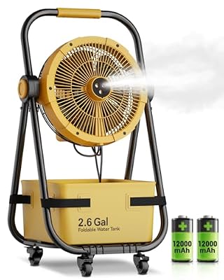 Instern Portable Outdoor Misting Fan, 2 x 12000mAh Rechargeable Misting Fan for Outside, Foldable Outdoor Misting Fans for Patios, Misting Fan Portable with 10L Ice Tank for Camping, Backyard, Sports